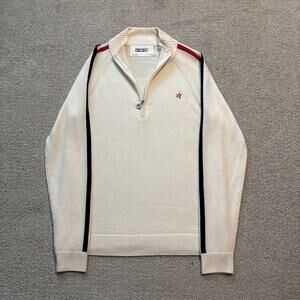 Perfect Moment Sweater LA Tour Merino Wool Half Zip Knit Snow White Striped Sz L